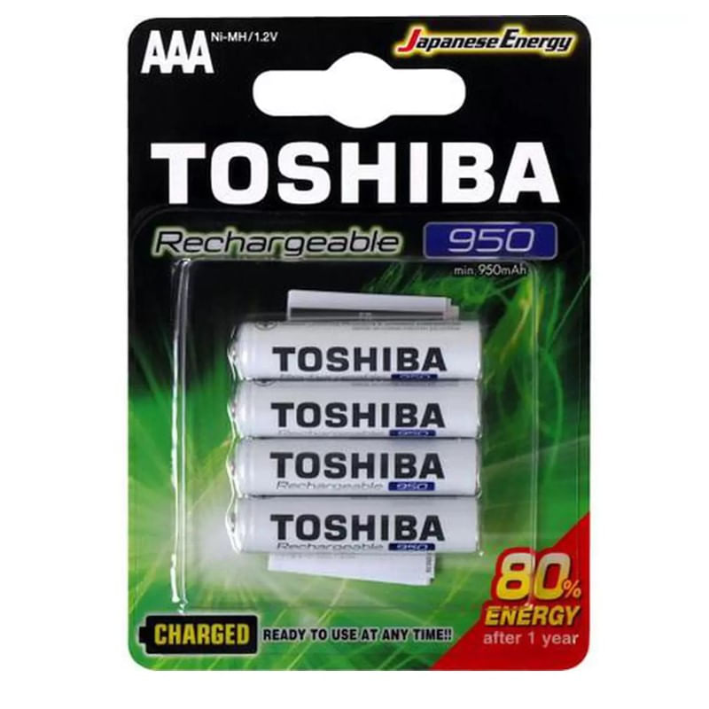 Pilha Recarregável AAA com 4 Unidades 950mAh TNH-03GAE BP-4C - Toshiba