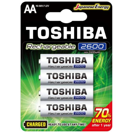Encontraproduto.com.br - Pilha Recarregável AA com 4 Unidades 2600mAh TNH-6GAE BP-4C - Toshiba