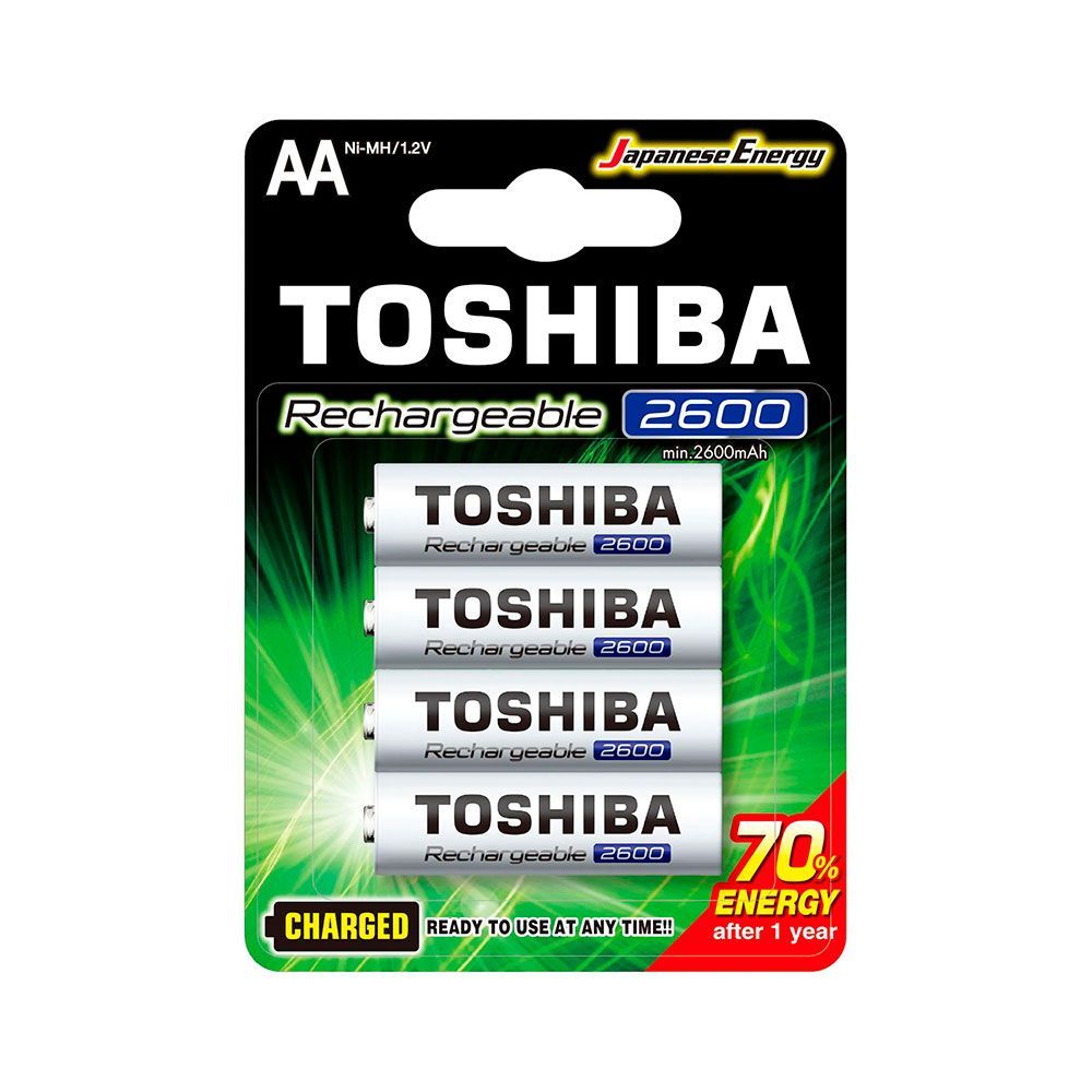 Encontraproduto.com.br - Pilha Recarregável AA com 4 Unidades 2600mAh TNH-6GAE BP-4C - Toshiba