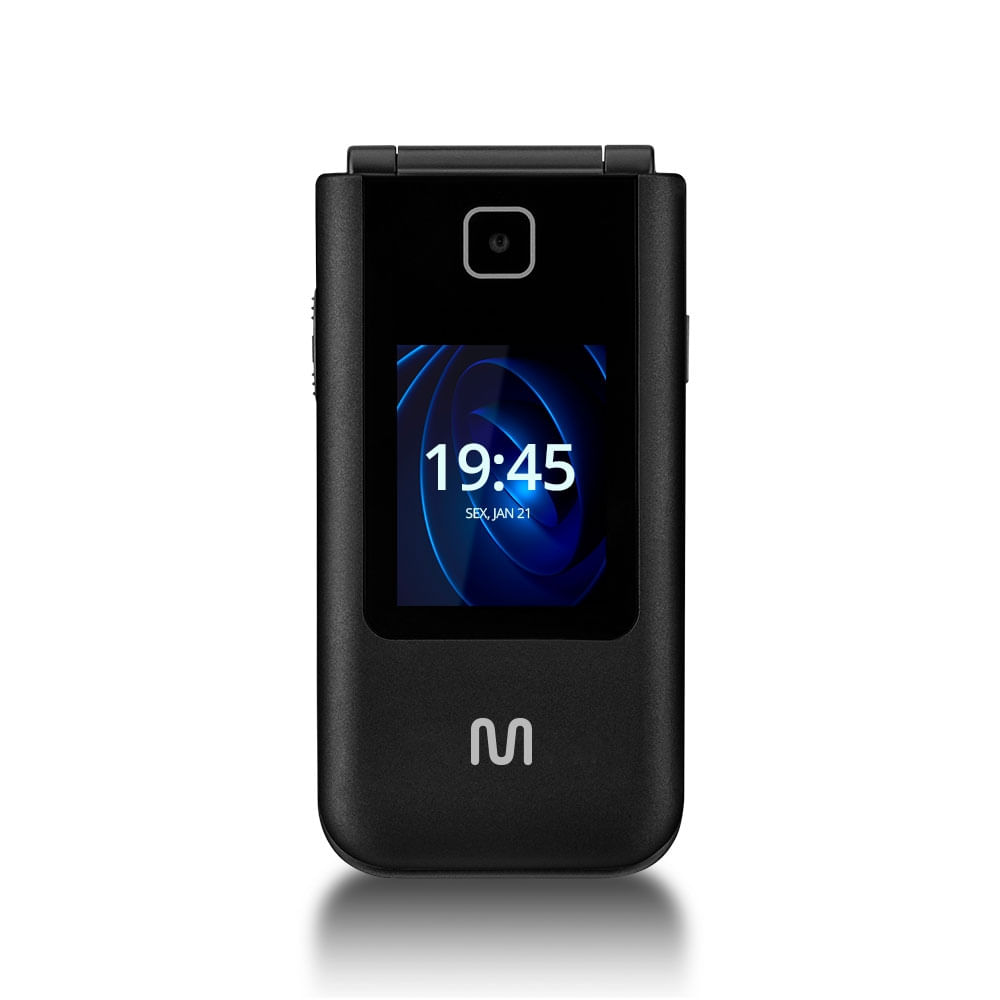 Encontraproduto.com.br - Celular Multilaser Flip Vita Duo Dual Chip com duas telas + Botão SOS + Rádio FM + MP3 + Bluetooth + Câmera Preto - P9145OUT [Reembalado]