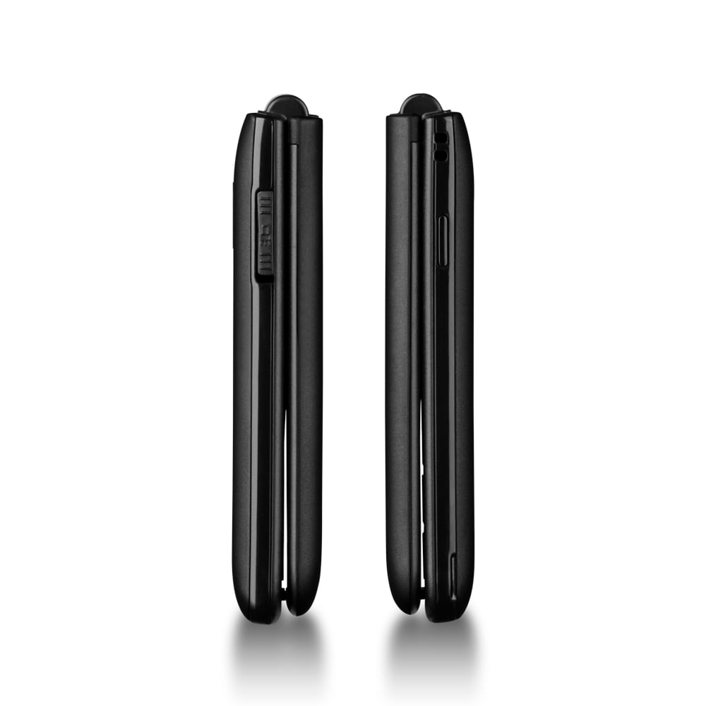 Encontraproduto.com.br - Celular Multilaser Flip Vita Duo Dual Chip com duas telas + Botão SOS + Rádio FM + MP3 + Bluetooth + Câmera Preto - P9145OUT [Reembalado]
