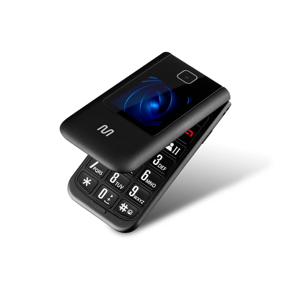 Encontraproduto.com.br - Celular Multilaser Flip Vita Duo Dual Chip com duas telas + Botão SOS + Rádio FM + MP3 + Bluetooth + Câmera Preto - P9145OUT [Reembalado]