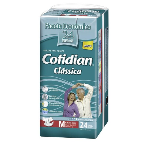 Encontraproduto.com.br - Fralda Descartável Geriátrica Cotidian Clássica Hiper Pack - M Pacote com 24 unidades