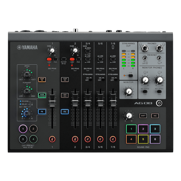 Encontraproduto.com.br - Mesa de Som Para Live Streaming/Gaming Ao Vivo AG-08 B - Yamaha