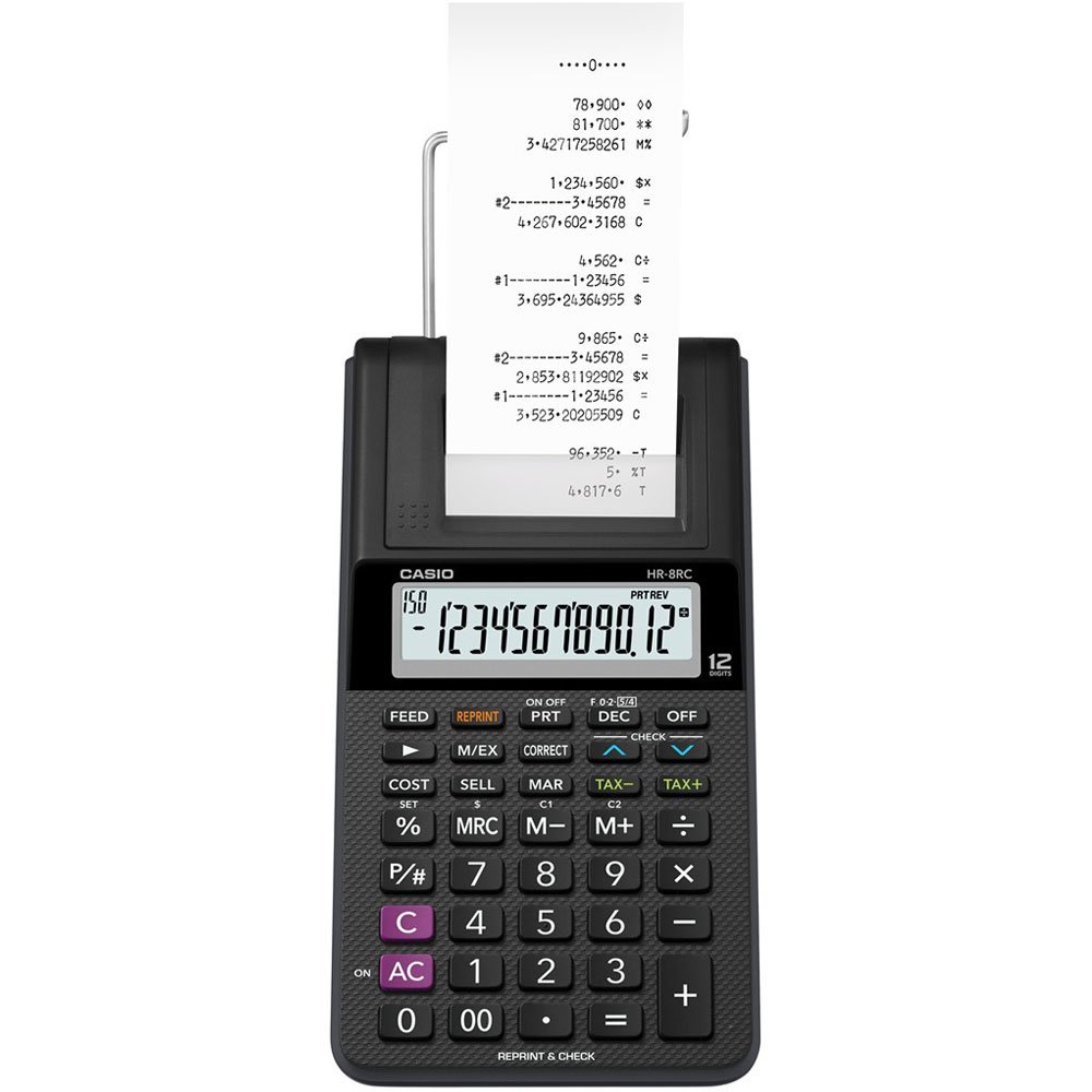Encontraproduto.com.br - Calculadora de Mesa com Bobina Dig HR-8RC Preta CASIO