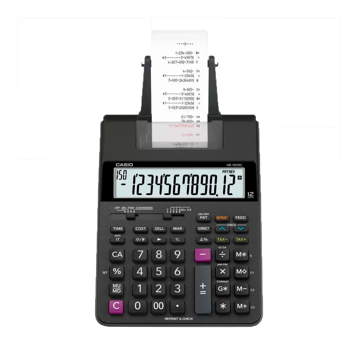 Encontraproduto.com.br - Calculadora de Mesa com Bobina Bivolt Preta HR-100RC CASIO