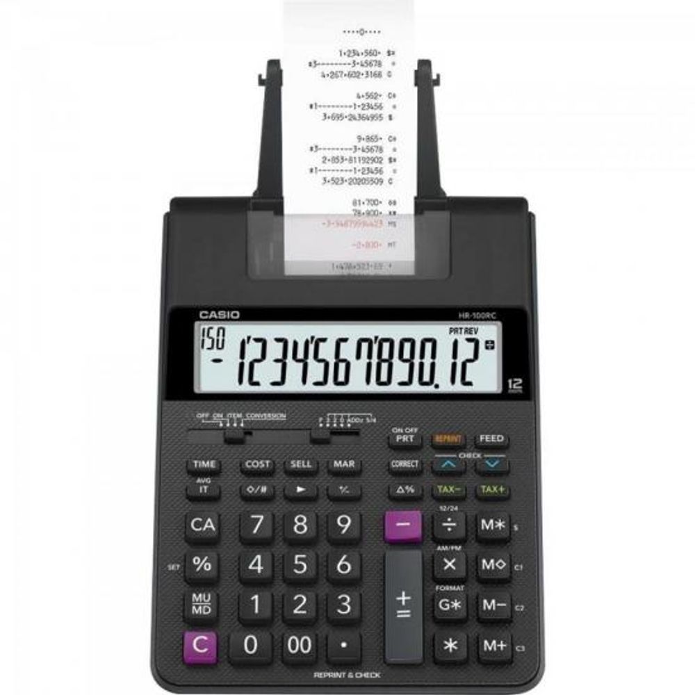 Encontraproduto.com.br - Calculadora de Mesa com Bobina Bivolt Preta HR-100RC CASIO