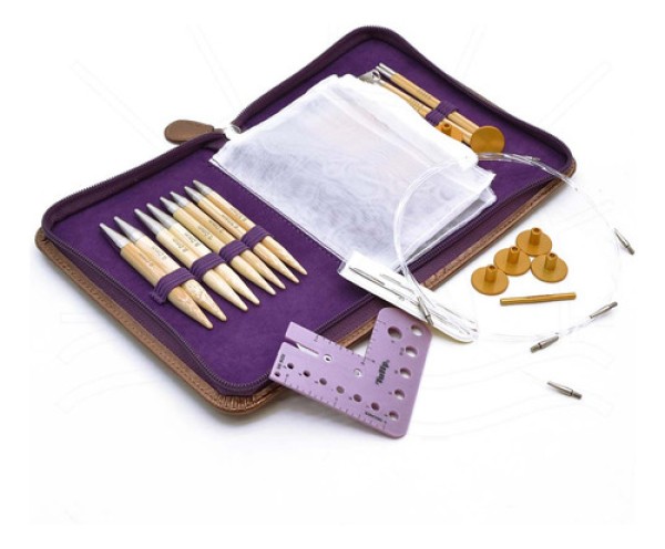 Encontraproduto.com.br - Kit de Agulhas Circulares Curtas de Bambu Intercambiáveis Carry C Tulip