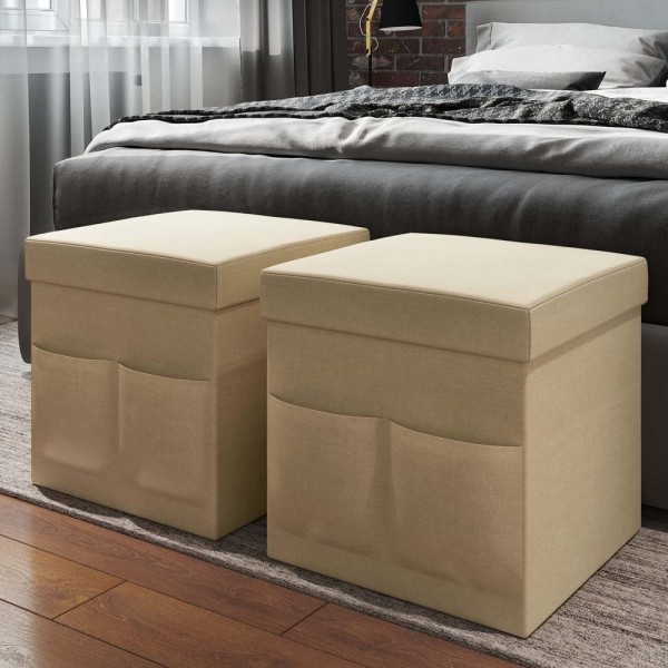 Encontraproduto.com.br - Puff Dobrável 2 Peças Lavish Home 38cm Bege (BI)