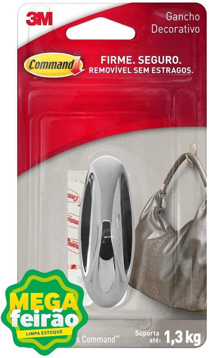 Gancho Adesivo Design 3M Command Cromado Médio Cartela com 1 Unidade