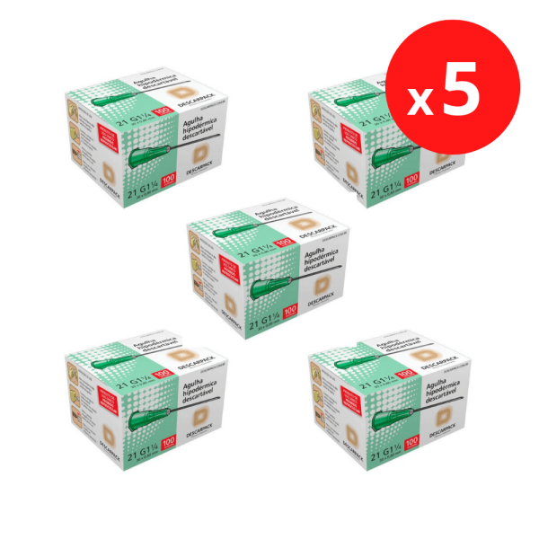 Encontraproduto.com.br - Descarpack Agulha Hipodérmica Descartável Verde 30x0,8mm (21G 1 1/4) com 100un - Kit 5un