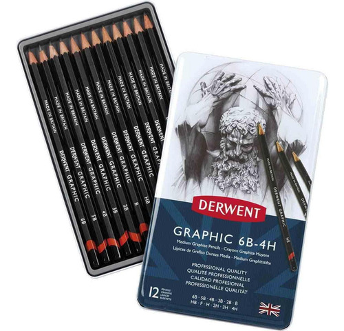 Encontraproduto.com.br - Lápis Grafite Graduado Graphic Pencils Estojo com 12 Unidades 6B à 4H Ref.34214 Derwent