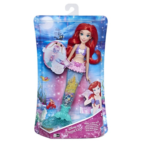 Encontraproduto.com.br - Boneca Articulada - 30 Cm - Princesas Disney - Ariel - Luz e Brilho - Hasbro