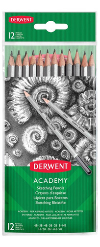 Encontraproduto.com.br - Lápis Grafite Graduado Academy Kit com 12 Unidades 6B à 5H Derwent