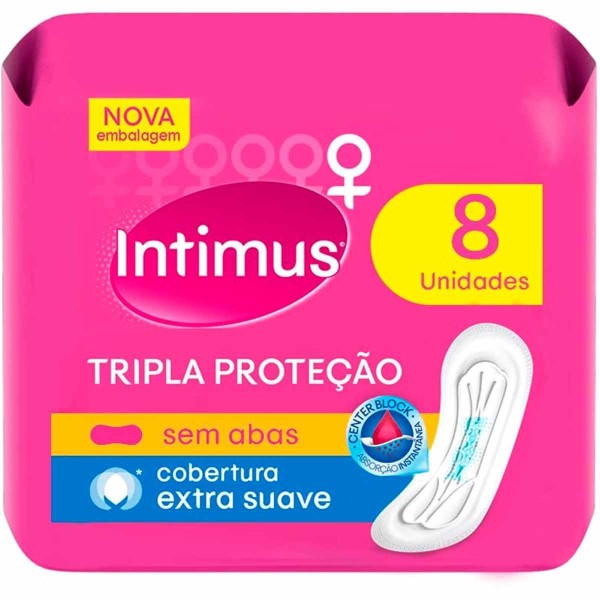Encontraproduto.com.br - Absorvente Intimus Tripla Proteção Cobertura Extra Suave Sem Abas 8 Unidades