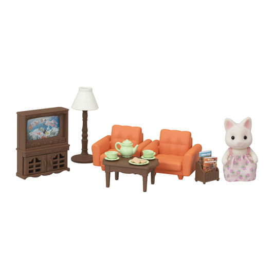 Encontraproduto.com.br - Sylvanian Families - Conjunto Sala de Estar com Irmã Gato - Epoch Magia