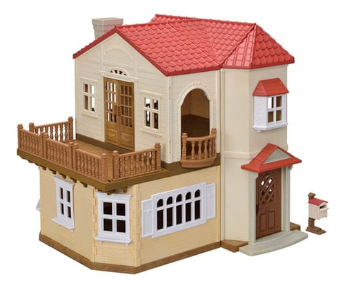 Encontraproduto.com.br - Epoch Casa Sylvanian Families Telhado Vermelho Com Luzes Cor Marrom-claro