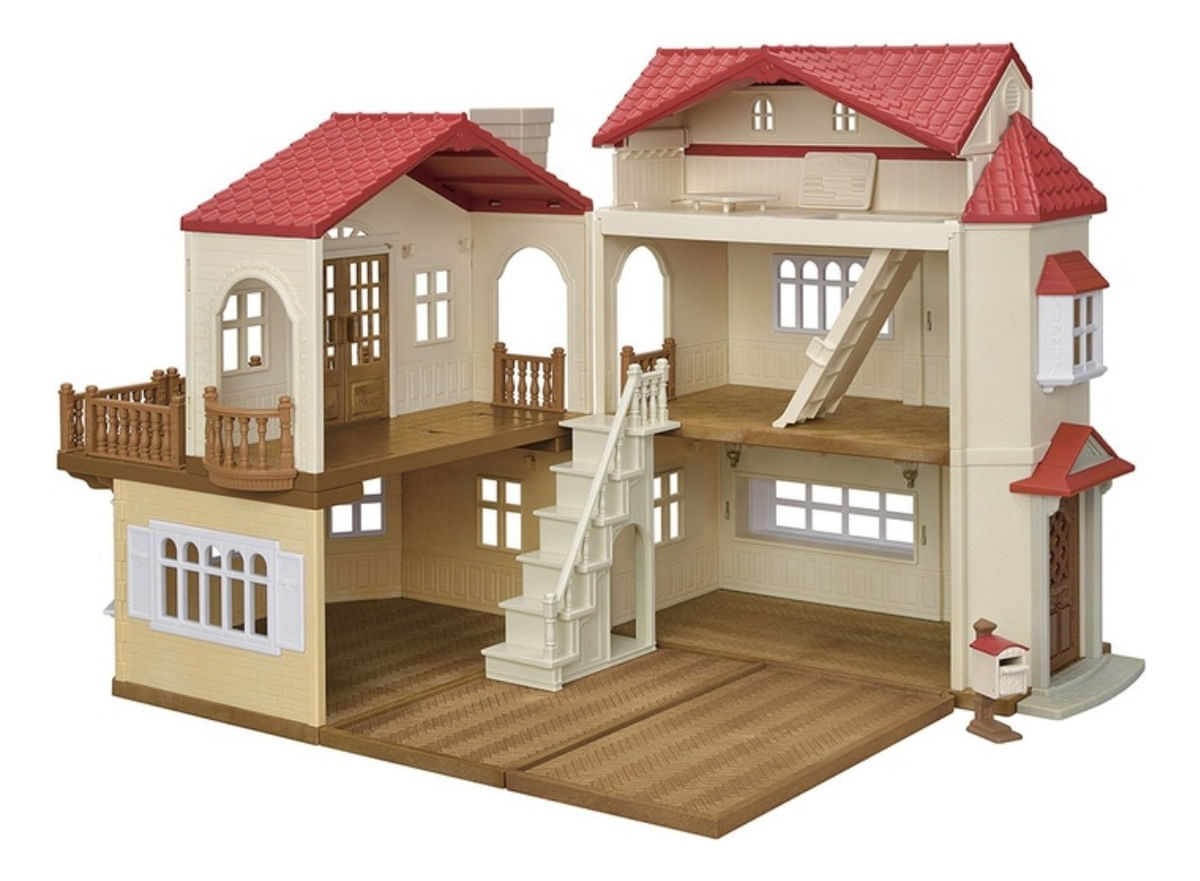 Encontraproduto.com.br - Epoch Casa Sylvanian Families Telhado Vermelho Com Luzes Cor Marrom-claro