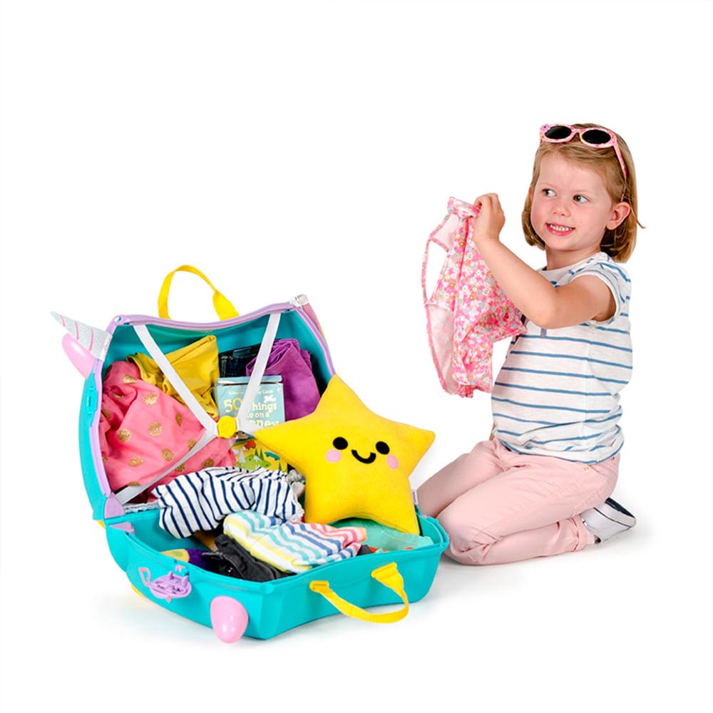 Encontraproduto.com.br - Mala Infantil Com Rodinhas 2 em 1 Trunki Una Unicórnio Azul