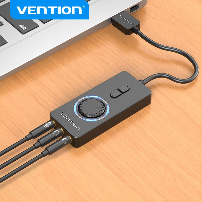 Placa de Som USB Externa Vention com Conector Jack 3.5mm para Microfone e Alto-falante