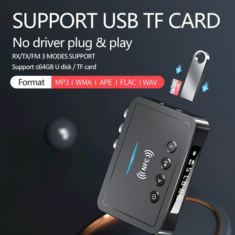 Adaptador receptor transmissor sem fio com display digital para TV e PC com entrada para TF U-Disk e microfone 3.5mm