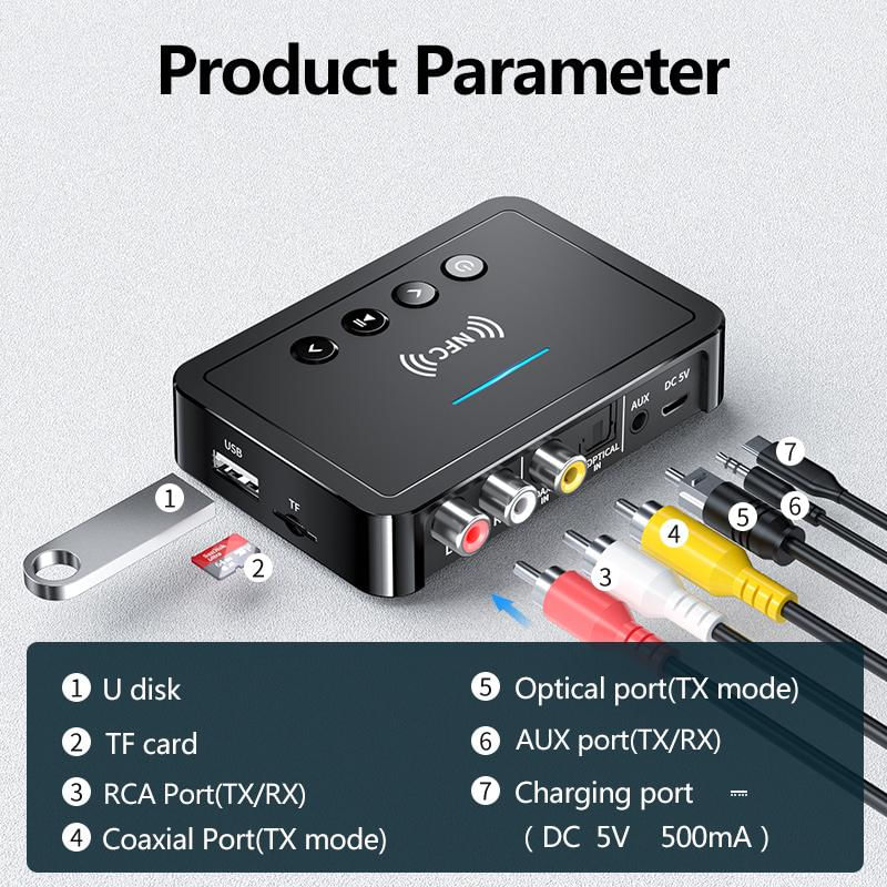 Encontraproduto.com.br - Adaptador receptor transmissor sem fio com display digital para TV e PC com entrada para TF U-Disk e microfone 3.5mm
