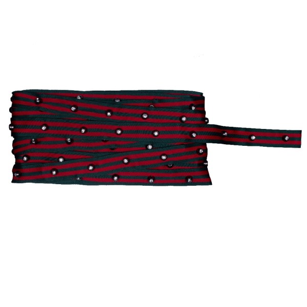 Encontraproduto.com.br - FITA LISTRADA PRETO/VERMELHO COM STRASS 2CM 13,5M