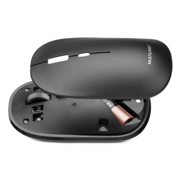 Encontraproduto.com.br - Mouse Sem Fio Slim Conexão Bluetooth e USB1600dpi Ajustável 4 Botões Com Pilha Inclusa Preto - MO331X [Reembalado]