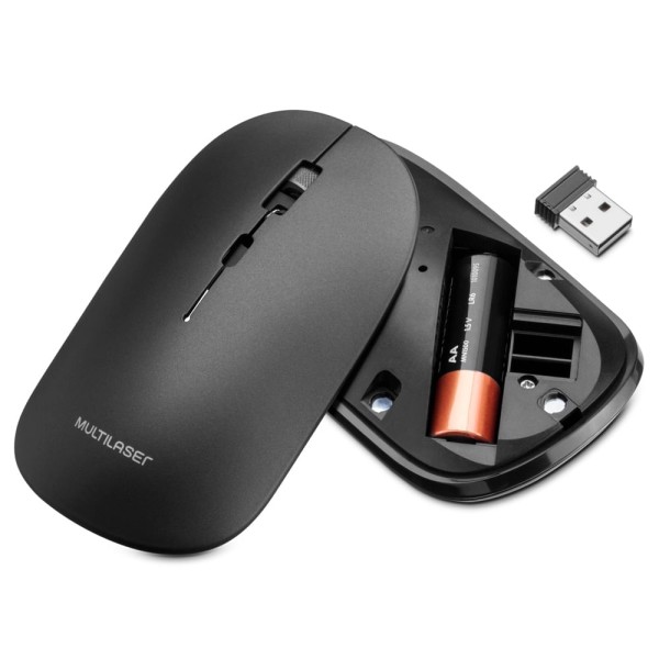 Encontraproduto.com.br - Mouse Sem Fio Slim Conexão Bluetooth e USB1600dpi Ajustável 4 Botões Com Pilha Inclusa Preto - MO331X [Reembalado]