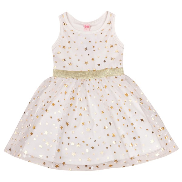 Vestido Sem Manga Infantil Tule Estrelinhas Cru - Toys & Kids