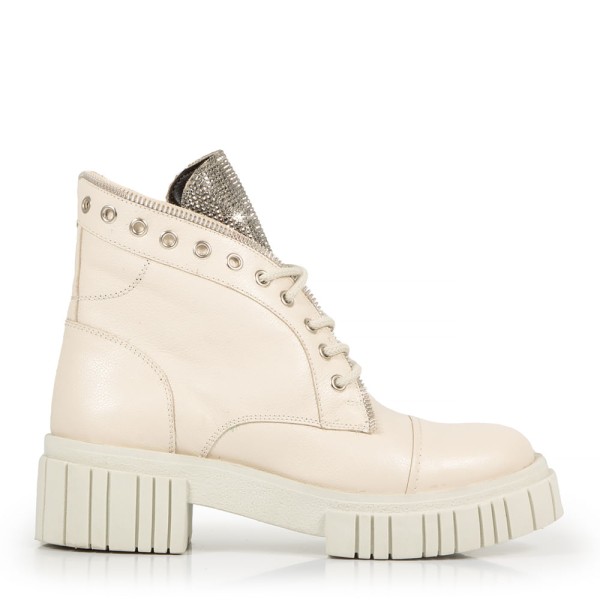 Coturno Couro Off White Tratorado Strass