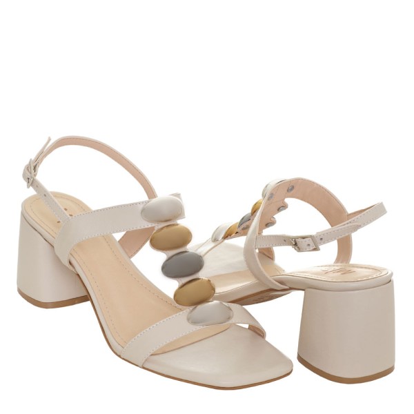 Encontraproduto.com.br - Sandália M|S Salto Bloco Branco com Detalhes Metálicos