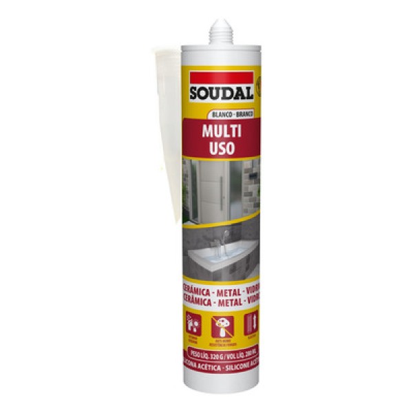 Encontraproduto.com.br - Silicone Acético Multiuso Branco 320 Gramas - 129025 - Soudal Brasil