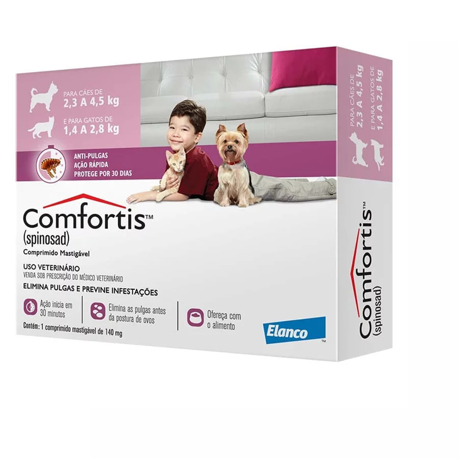 Encontraproduto.com.br - Comfortis Antipulgas Cães e Gatos 140mg Cães de 2,3 a 4,5kg e Gatos de 1,4 a 2,8kg