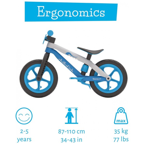 Encontraproduto.com.br - Bicicleta sem Pedal para Crianças de 2 a 5 Anos com Assento Ajustável e Pneus sem Ar, Chillafish, Azul