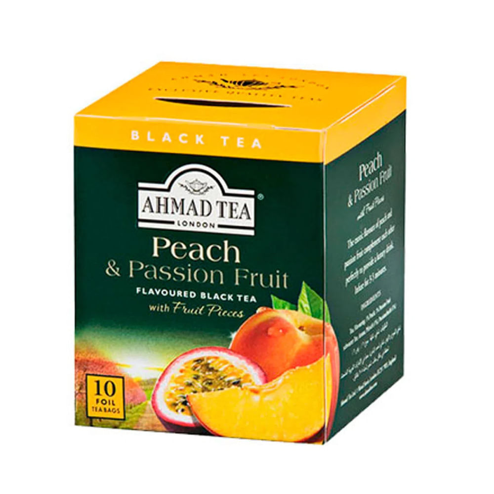 Encontraproduto.com.br - Chá Preto Peach & Passion Fruit Ahmad Tea London Caixa 20g 10 Unidades