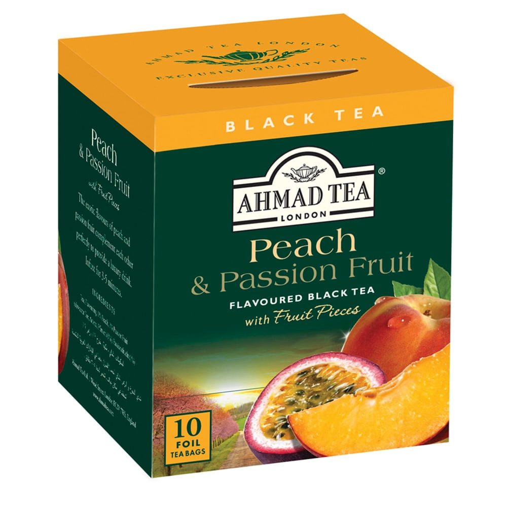 Encontraproduto.com.br - Chá Preto Peach & Passion Fruit Ahmad Tea London Caixa 20g 10 Unidades