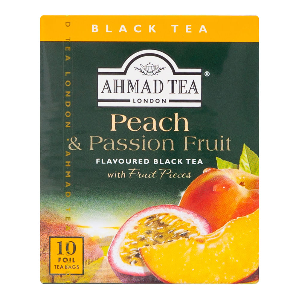 Encontraproduto.com.br - Chá Preto Peach & Passion Fruit Ahmad Tea London Caixa 20g 10 Unidades