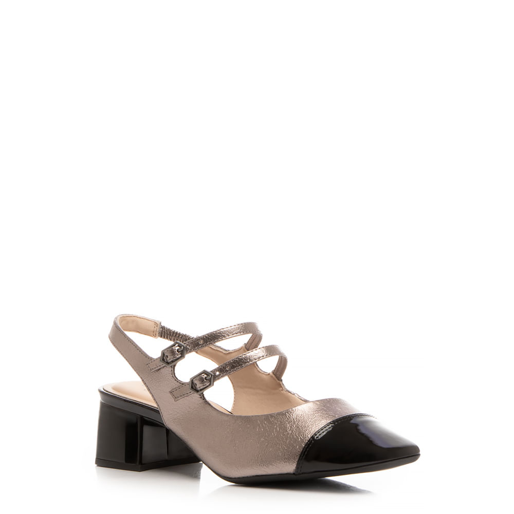 Scarpin Slingback Comfort Prata Velho Texturizado