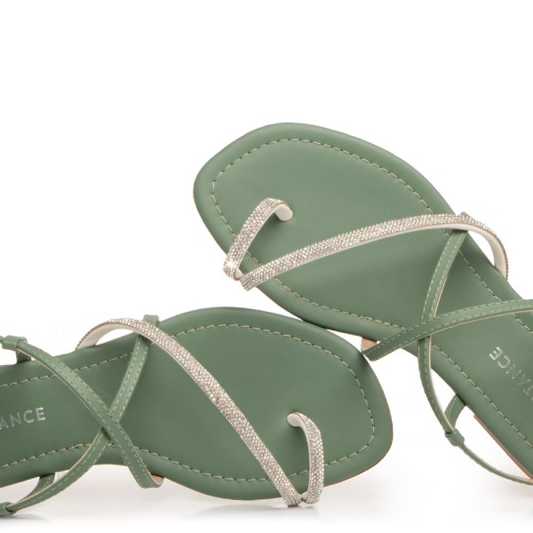 Encontraproduto.com.br - Rasteira Verde Strass Cristal