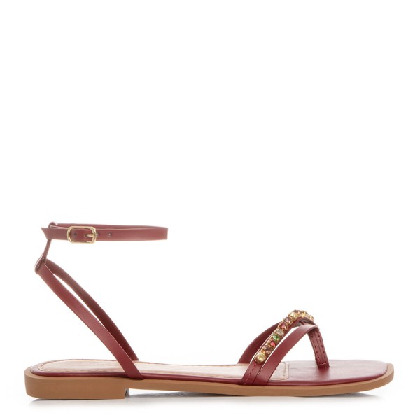 Encontraproduto.com.br - Rasteira Burgundy Pedraria