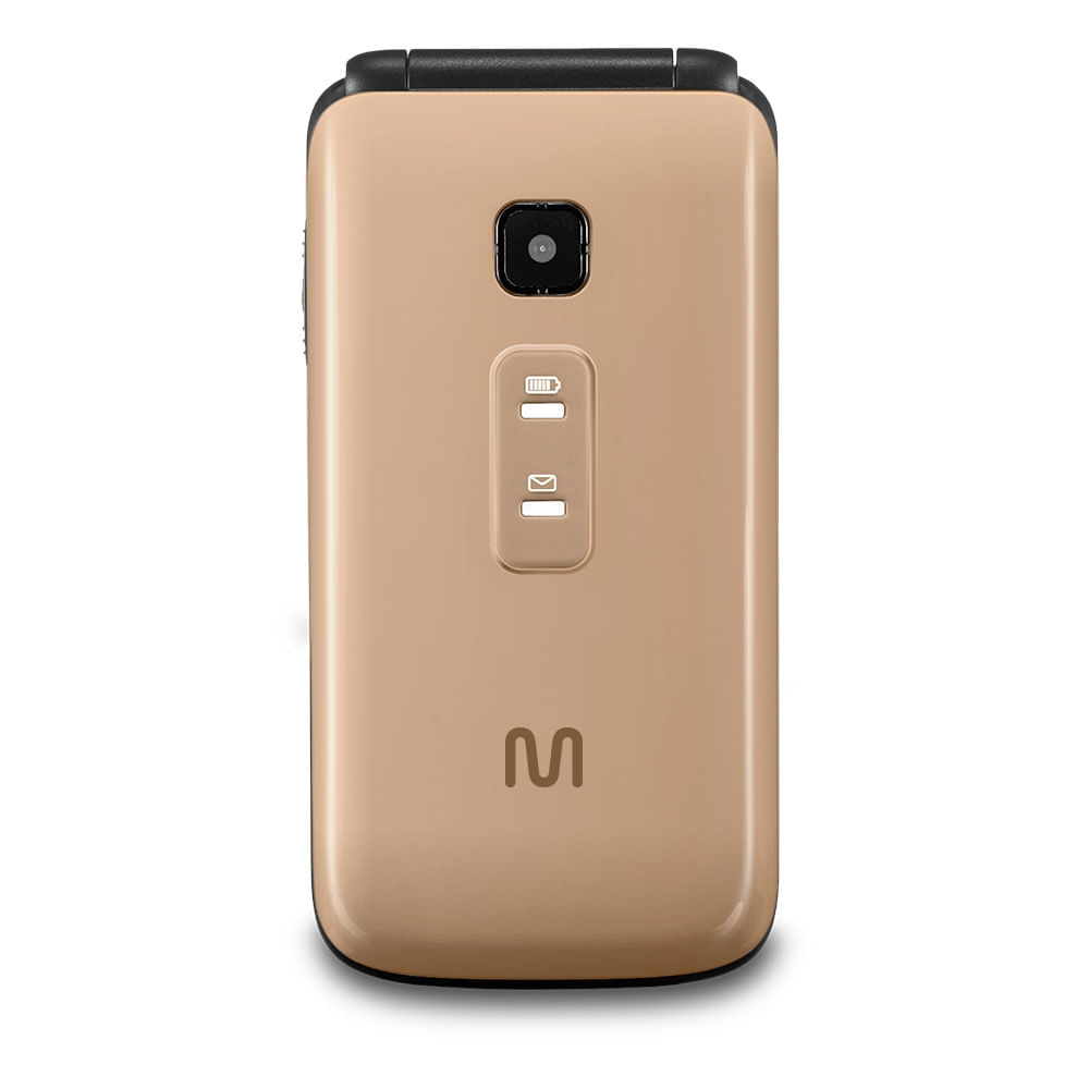 Encontraproduto.com.br - Celular Flip Vita Multilaser Dual Chip MP3 Dourado - P9043OUT [Reembalado]