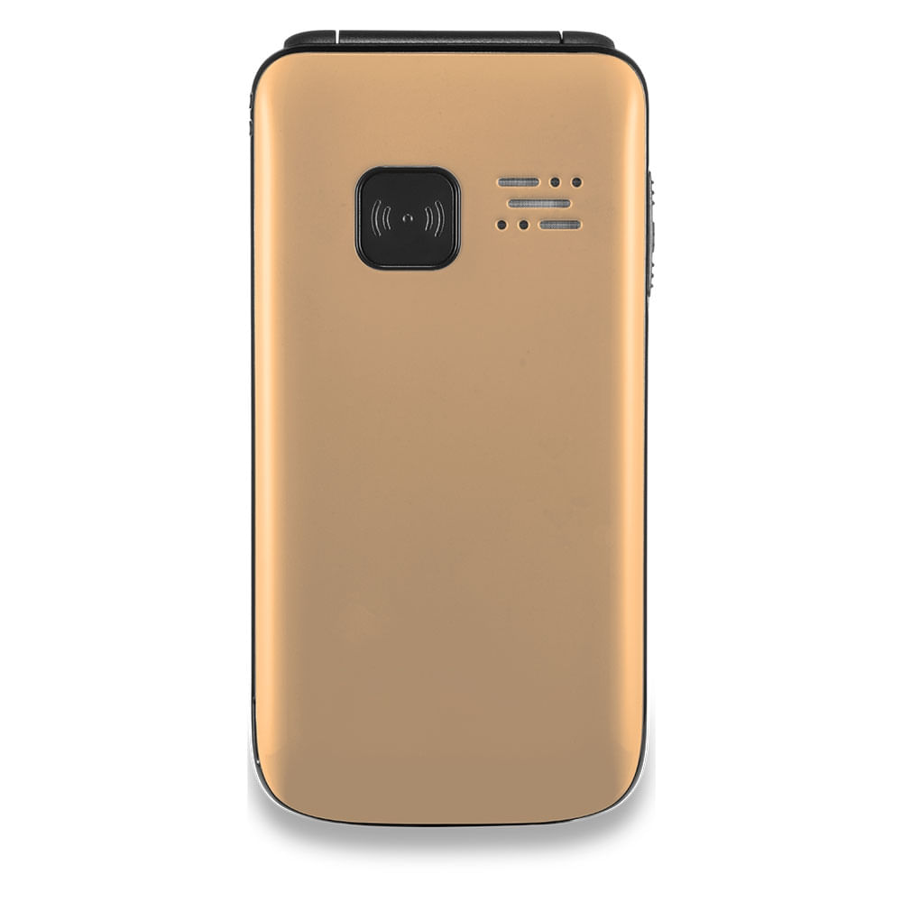 Encontraproduto.com.br - Celular Flip Vita Multilaser Dual Chip MP3 Dourado - P9043OUT [Reembalado]