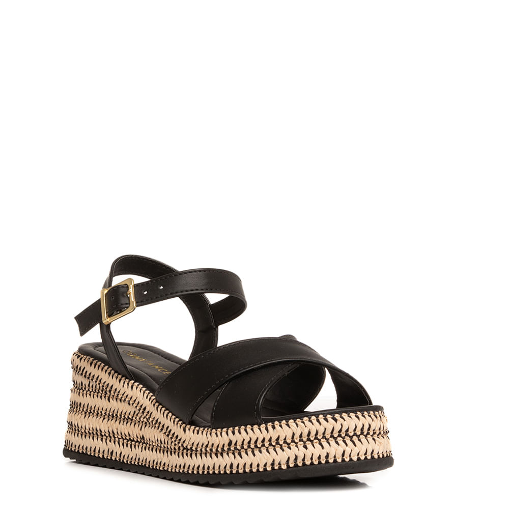 Encontraproduto.com.br - Sandália Plataforma Preto Salto Texturizado