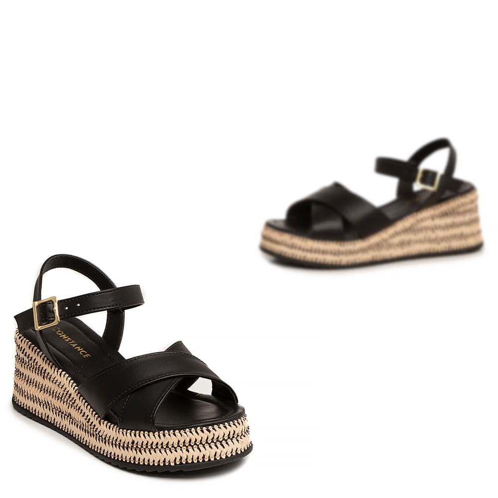 Encontraproduto.com.br - Sandália Plataforma Preto Salto Texturizado