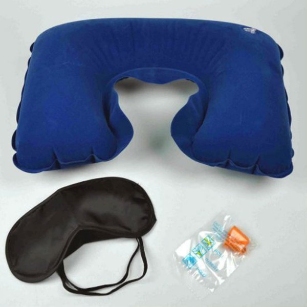 Encontraproduto.com.br - Kit Viagem com Travesseiro Inflável Protetor de Ouvido e Máscara Lemat