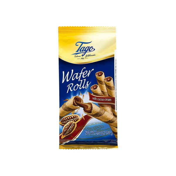 Encontraproduto.com.br - Wafer Rolls Recheados com Creme de Cacau Tago 150g