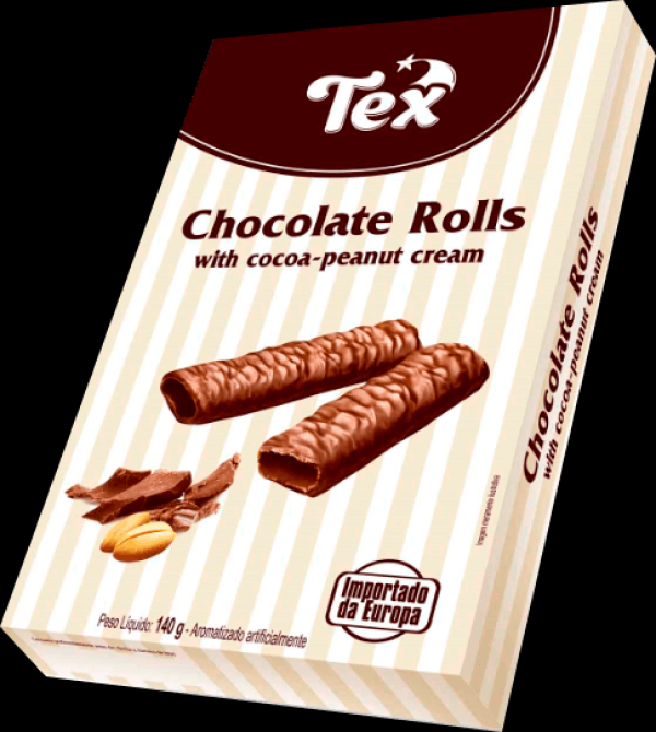 Encontraproduto.com.br - Chocolate Rolls Tex Creme De Cacau-Amendoim 140g