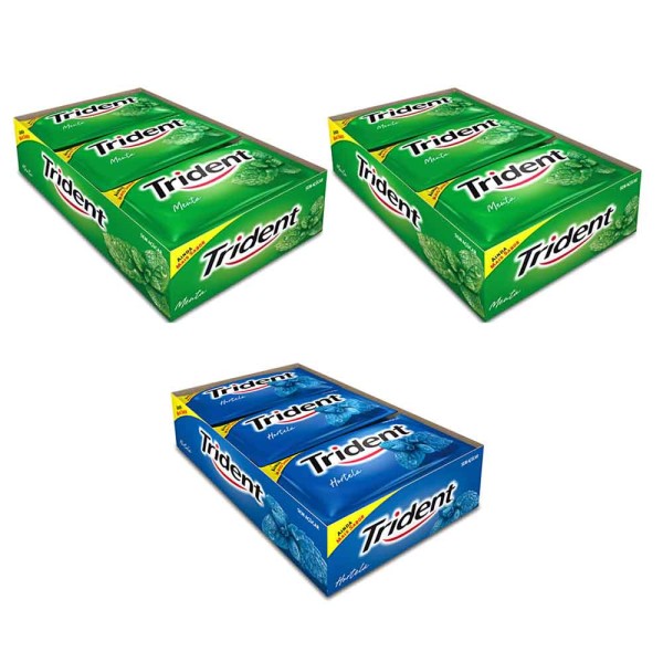 Encontraproduto.com.br - Kit com 3 Goma de Mascar Trident 2 Menta e 1 Hortelã c/21 - Adams