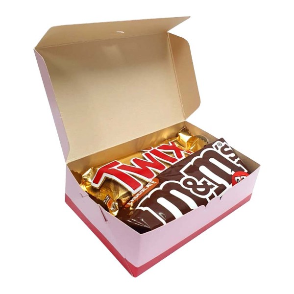 Encontraproduto.com.br - Kit TPM 5 - Caixa personalizada + Chocolate Twix, M&Ms e Bis Xtra